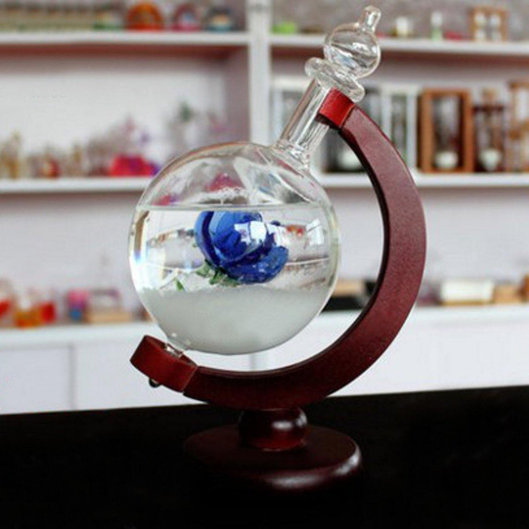 Weather Forecast Rose Crystal Globe Wooden Base Storm Glass Home Decorations Gift - MRSLM
