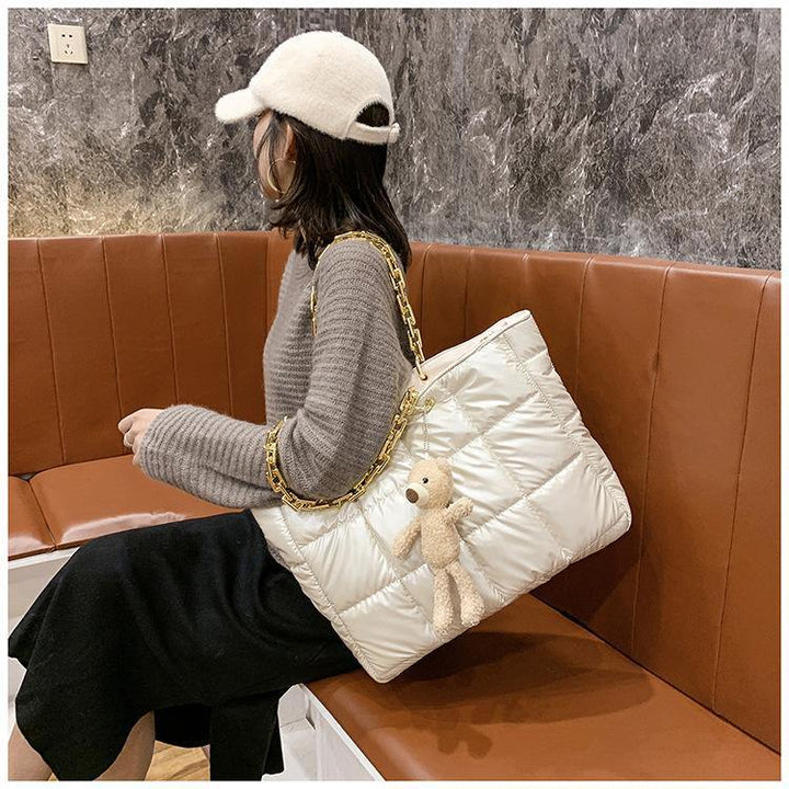Thick Chain Tote Bags for Women Leather Big Shoulder Bag Ladies Large Capacity Shopper Purse Luxury Handbag - MRSLM