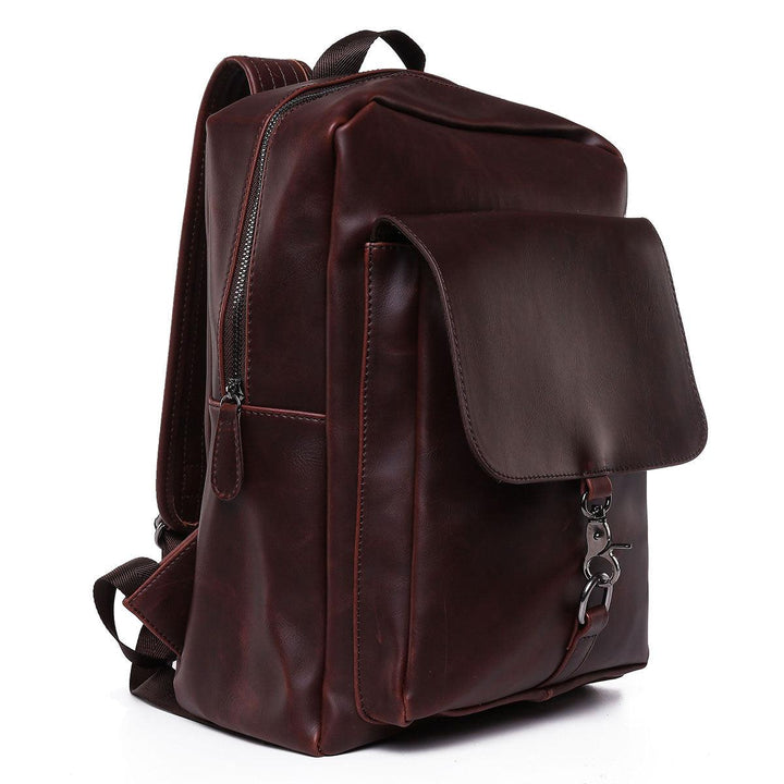 PU Leather Business Backpack Laptop Bag Retro Men's Bag Schoolbag Shoulders Storage Bag Briefcase for 12 inch Notebook - MRSLM