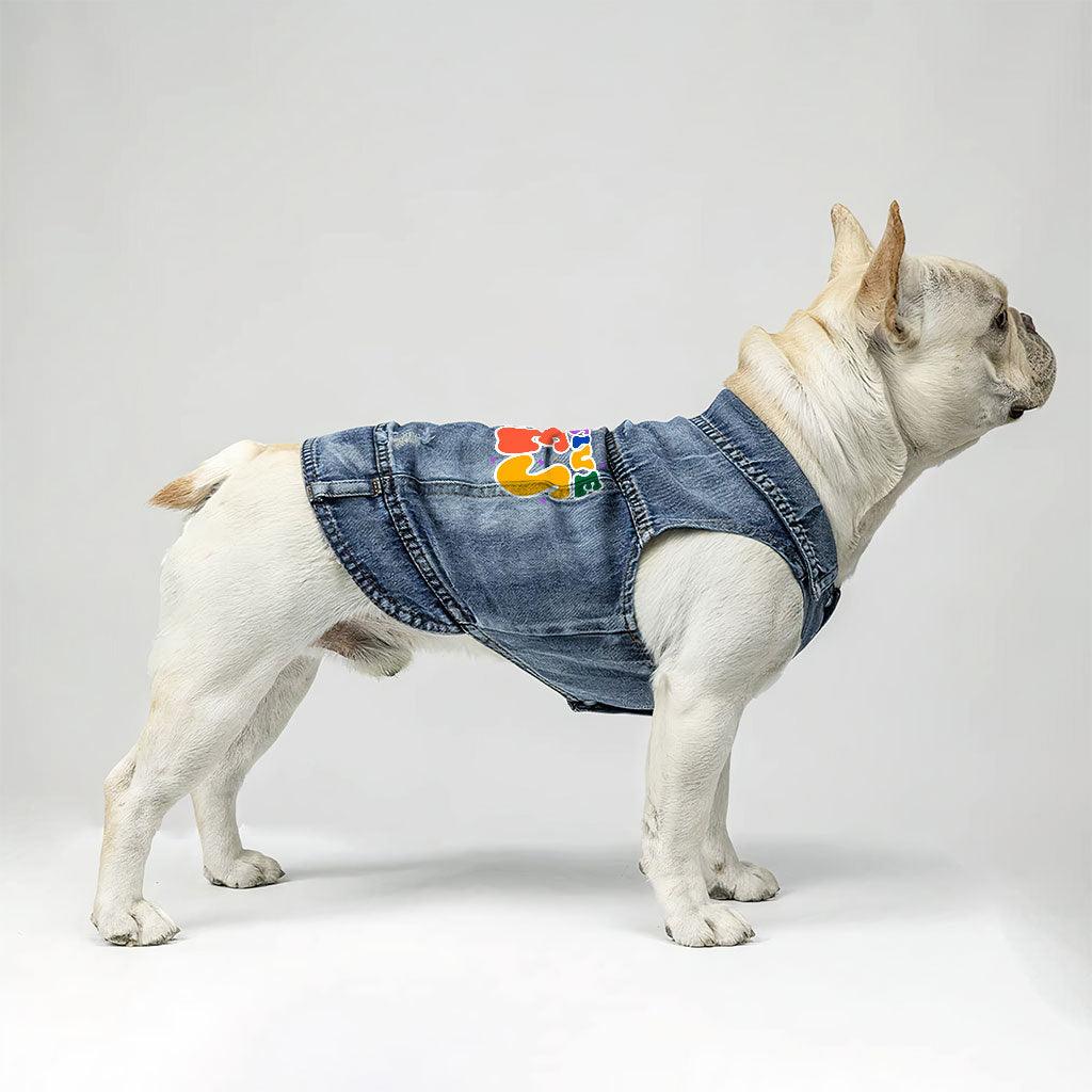 Pawsitive Vibes Dog Denim Vest - Colorful Text Dog Denim Jacket - Cool Dog Clothing - MRSLM