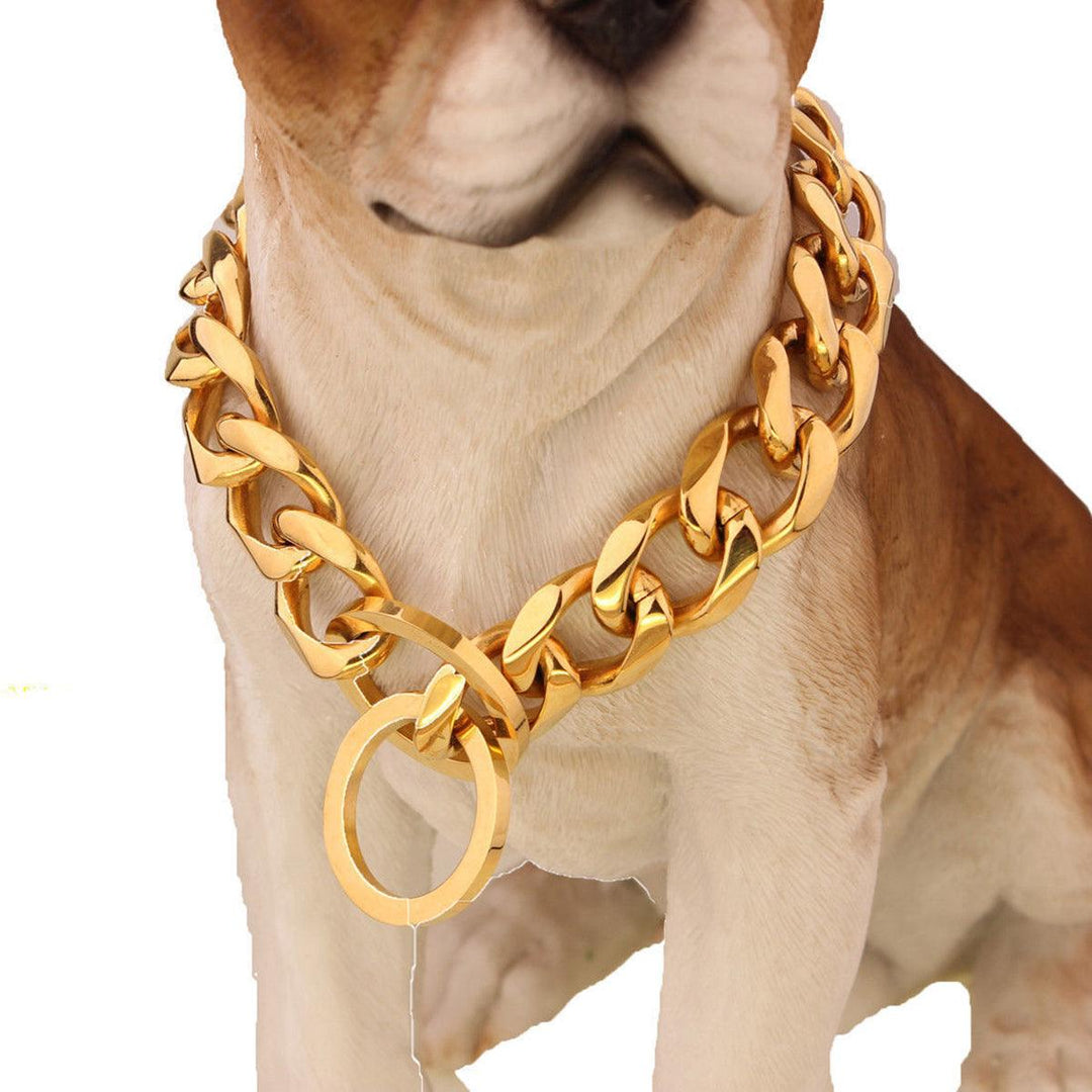 17mm Stainless Steel Gold Chain Dog Necklace Pet Collar Puppy Training Curb - MRSLM
