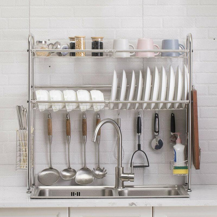 95x82x25.5cm 3 Tiers Over The Sink Dish Drying Rack Shelf Stainless Kitchen Cutlery Holder - MRSLM