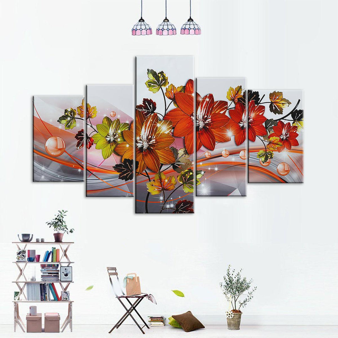 5 pcs Combination Mural Crystal Flower Spray Painting Printing Sofa Wall Painting Canvas Home Office Wall Decoration - MRSLM