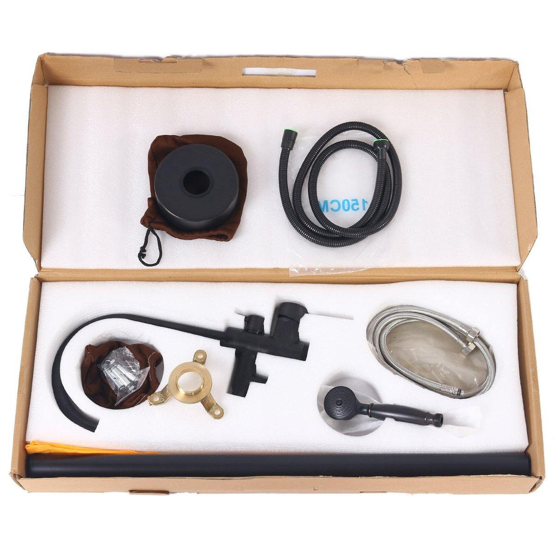 Solid Black Floor Mounted Tub Filler Faucet Standing Bath Shower Head Mixer Taps - MRSLM