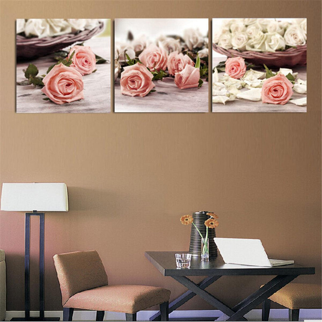 3Pcs Flowers Canvas Print Paintings Wall Decorative Print Art Pictures Frameless Wall Hanging Decorations for Home Office - MRSLM