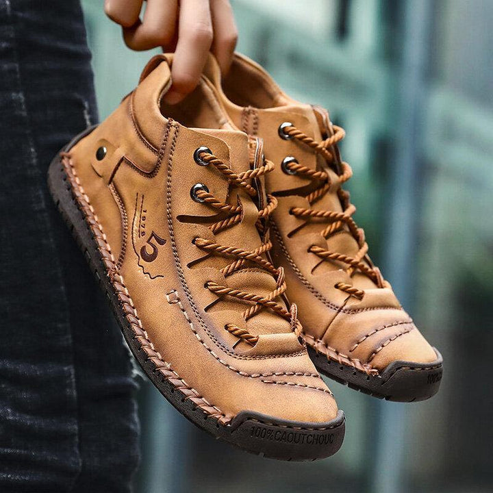 Menico Men Hand Stitching Vintage Microfiber Leather Lace Up Comfy Soft Ankle Boots - MRSLM