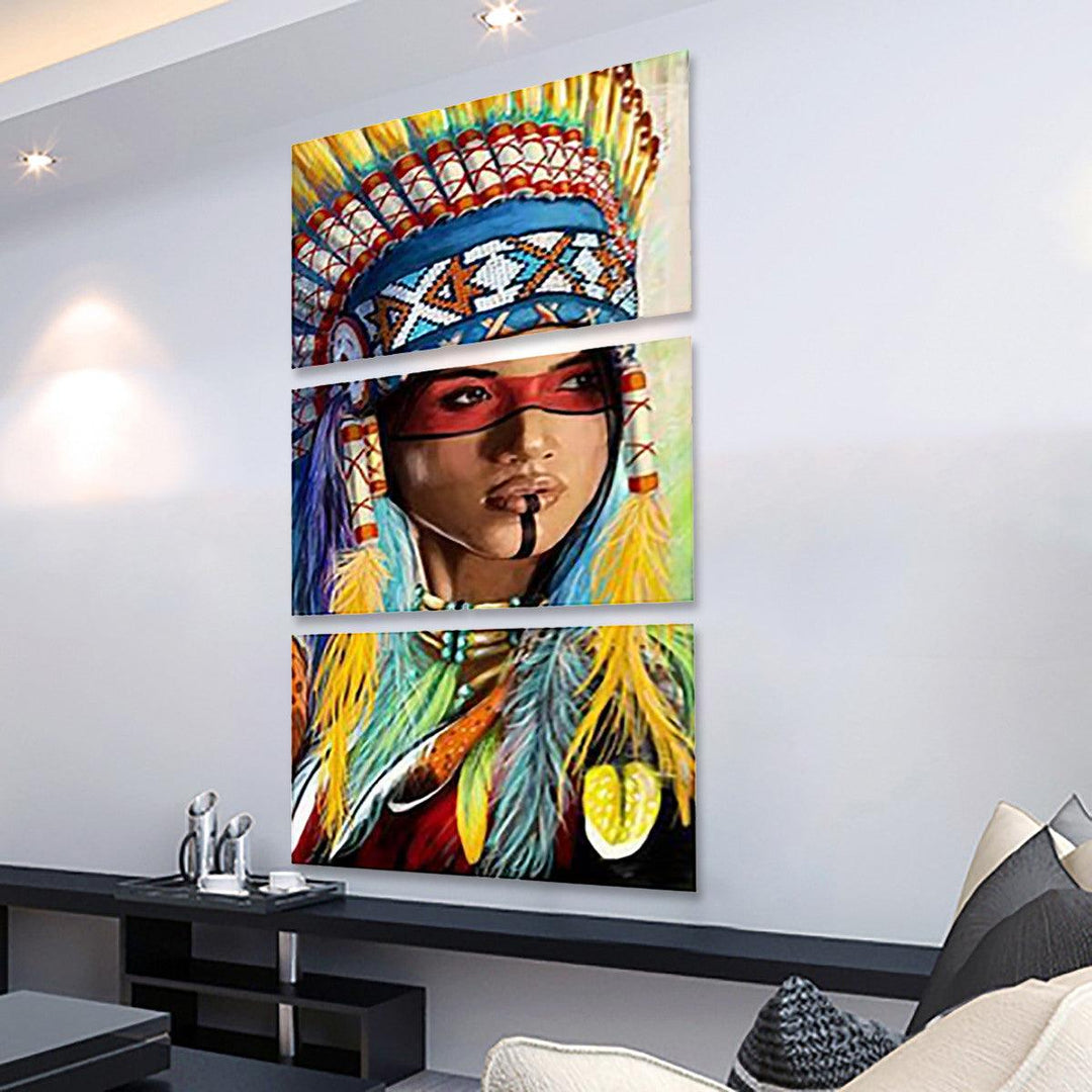 3Pcs Canvas Print Paintings Indian Girl Oil Painting Wall Decorative Printing Art Picture Frameless Home Office Decoration - MRSLM
