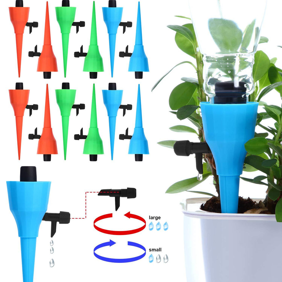 6Pcs/12Pcs New Upgrade Thickened Self Automatic Sprayer Watering Device Adjustable Water Flow Dripper Spikes With Control Valve Constant Pressure Design Drip Irrigation Kit Fit On All Bottles - MRSLM