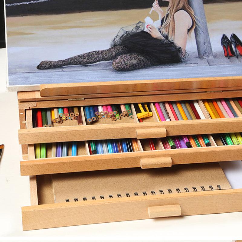 3-layer Artist Wooden Easel Tabletop Portable Painting Box Easel with Storage Drawer - MRSLM