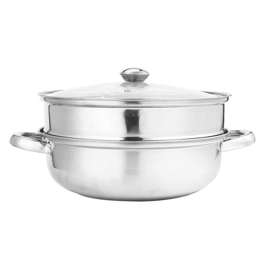 2 Tier 27.5cm Stainless Steel Food Steamer Pot Pan Vegetable Cooker Glass Lid - MRSLM