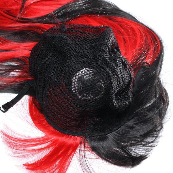 Animation Black Red Layered Wig Synthetic Hair Long Straight Women Wigs Cosplay Party 70cm - MRSLM